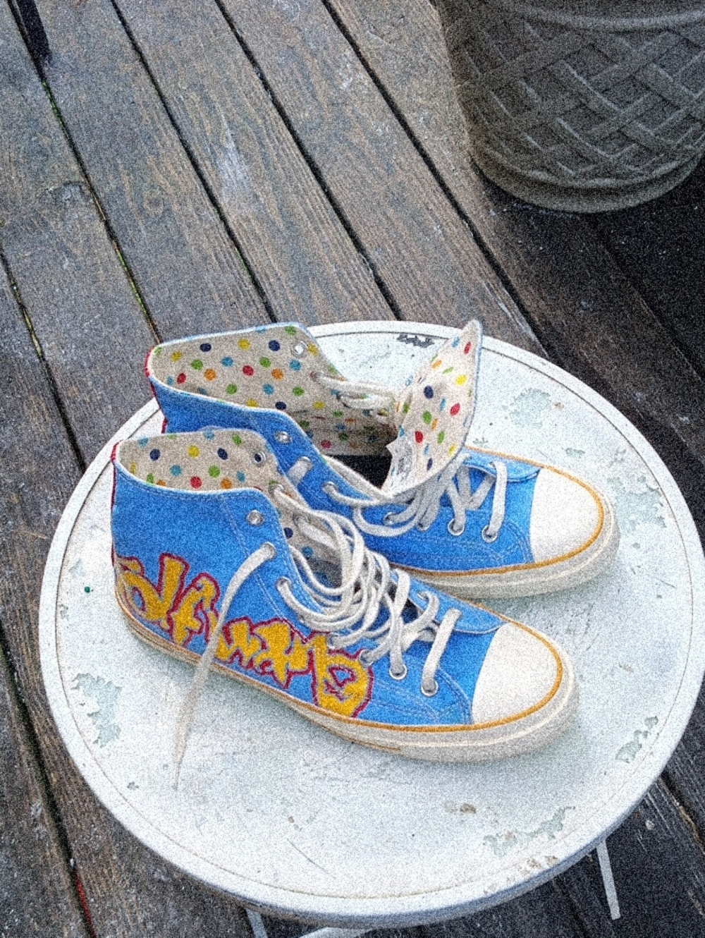 Converse Blue High-Top Sneakers with Multicolor Graffiti